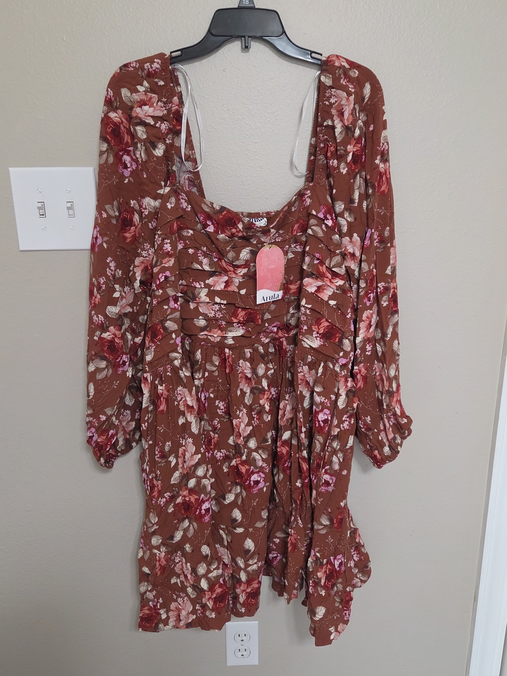 Arula Rust Brown Floral Peasant Tunic Top